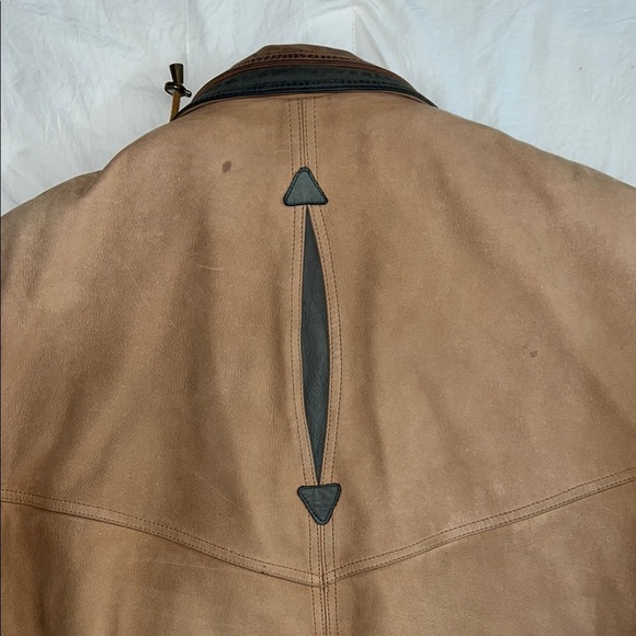 Tan Suede Military Field Jacket with Green Collar & Quilted Lining - Picture 6 of 6